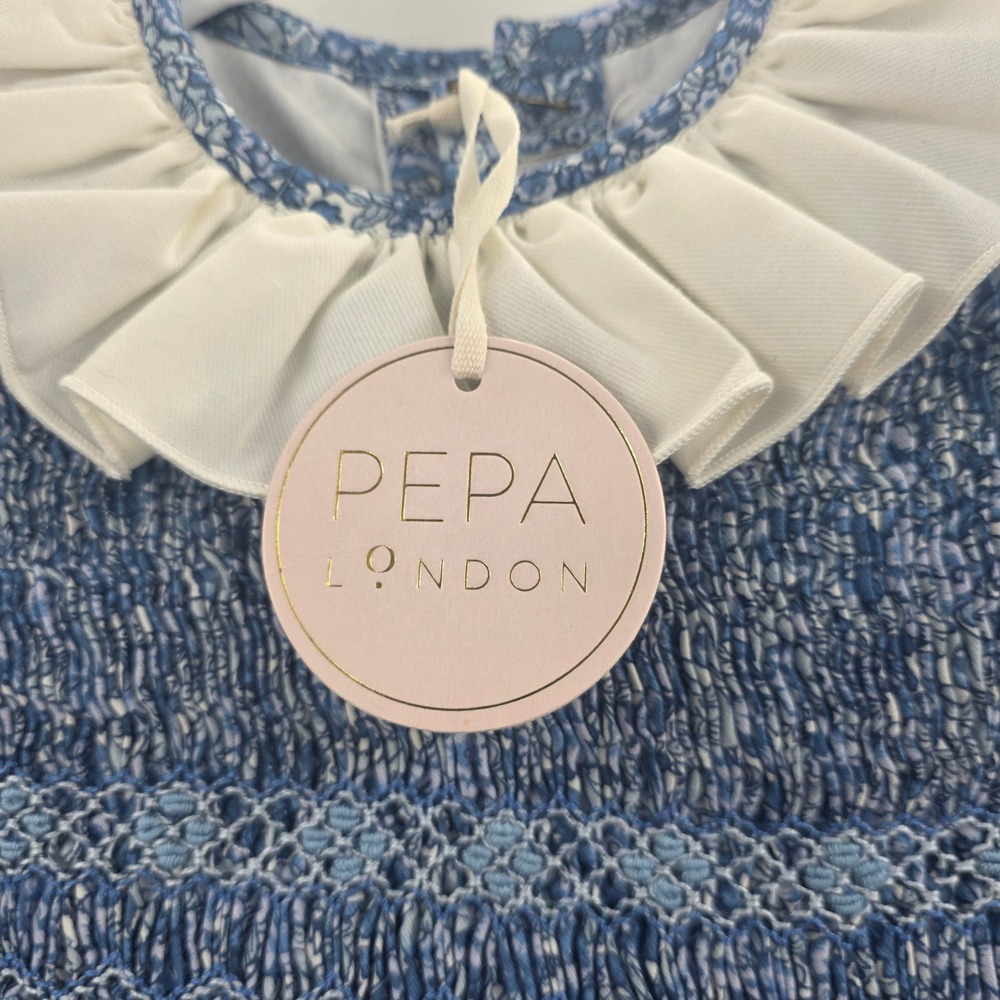 NEW PEPA LONDON DAPHNE FLORAL SMOCKED DRESS GIRLS 6Y BLUE FRILL LONG SLEEVE $410 - Picture 14 of 16